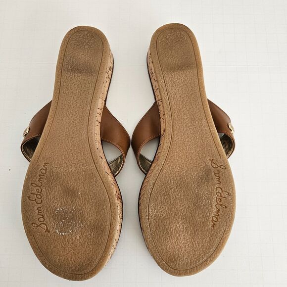 Sam Edelman Tanya Sandals Womens 8.5 M Brown Thong Flip Flop Cork Wedge Heel - Picture 8 of 10